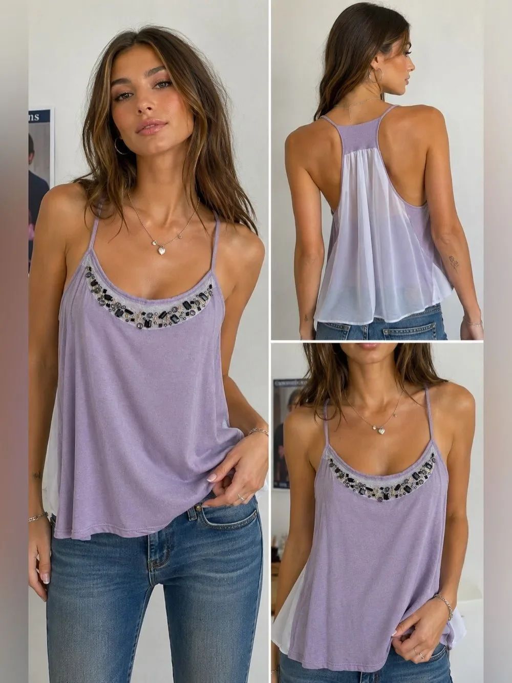 Charlotte Russe Lavender Embellished Racerback Tank Top Size Small Y2K